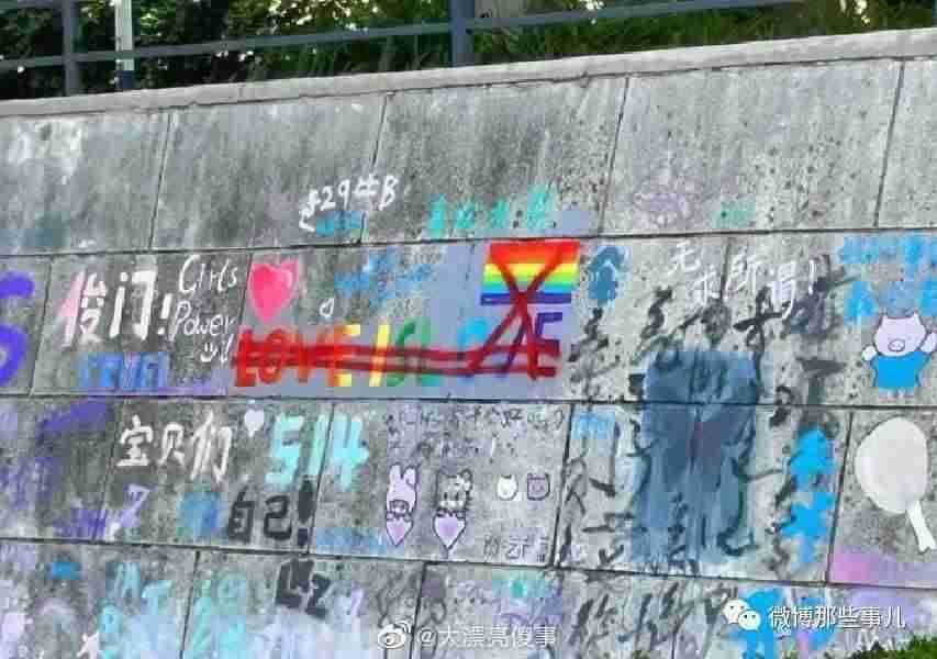 大连工业大学内现LGB T宣传语，结果被学生涂掉了，还正面刚了